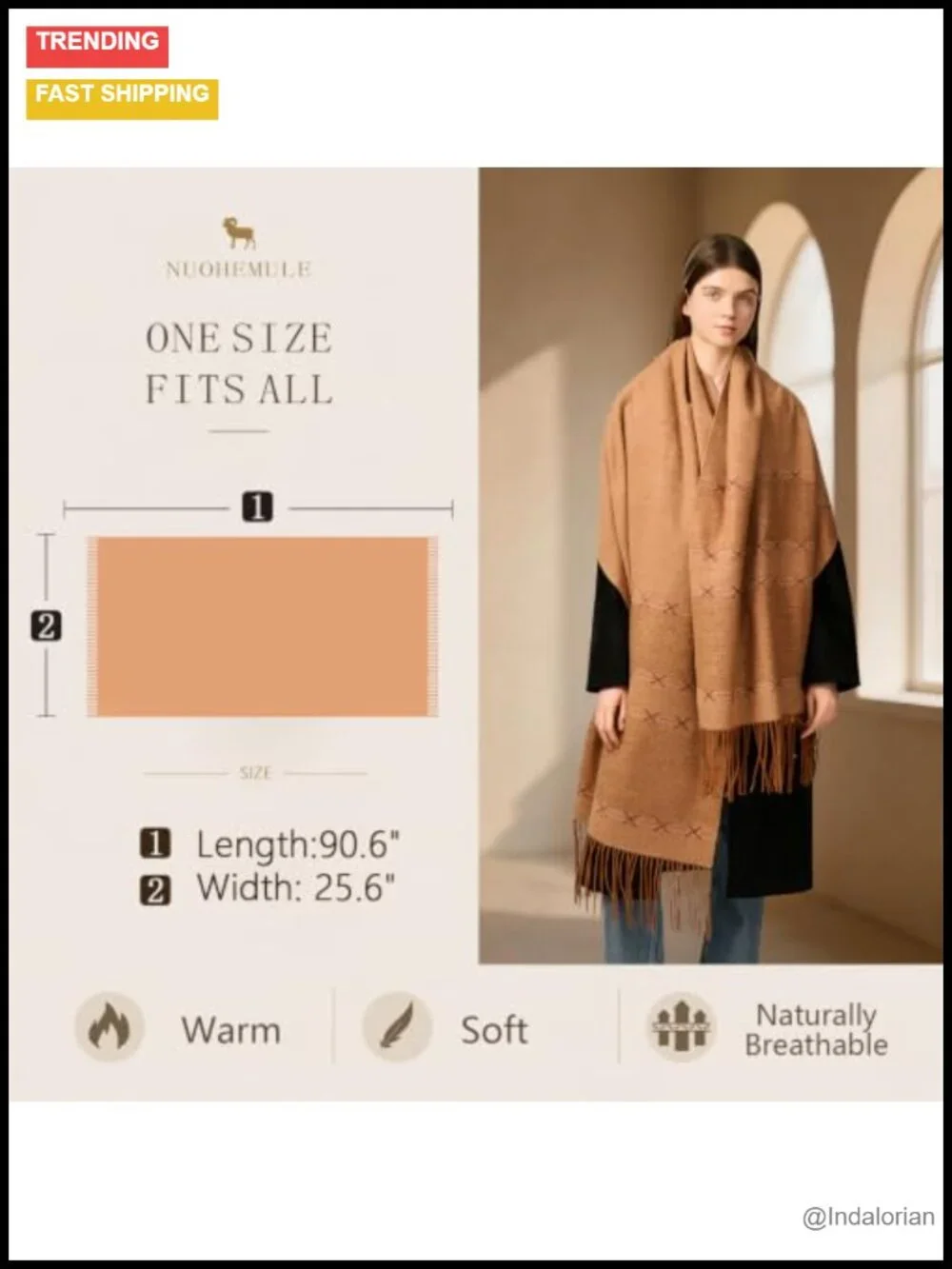 Oversized Tassel Pashmina Shawl Wrap 90% Lamb Wool Fall Winter Scarf